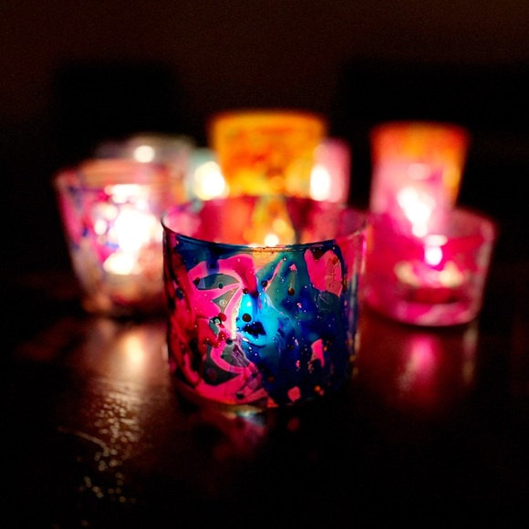 Marbled Colorful Votive Candle Holder Handmade - Picture 5 of 6